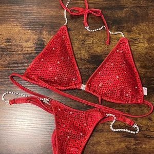Red Toxic Angelz Competition Bikini - medium cup with pro cut bottoms.